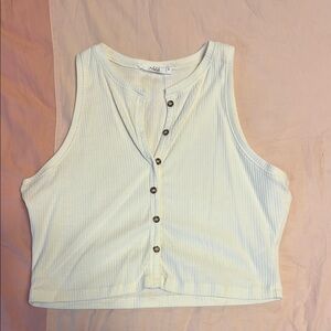 White Ribbed Sleeveless Top